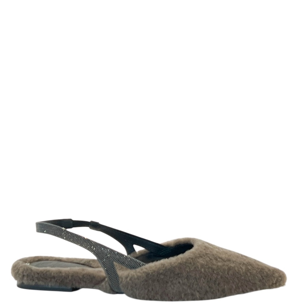 BRUNELLO CUCINELLI Shearling Monili Slingback Ballerina Flats